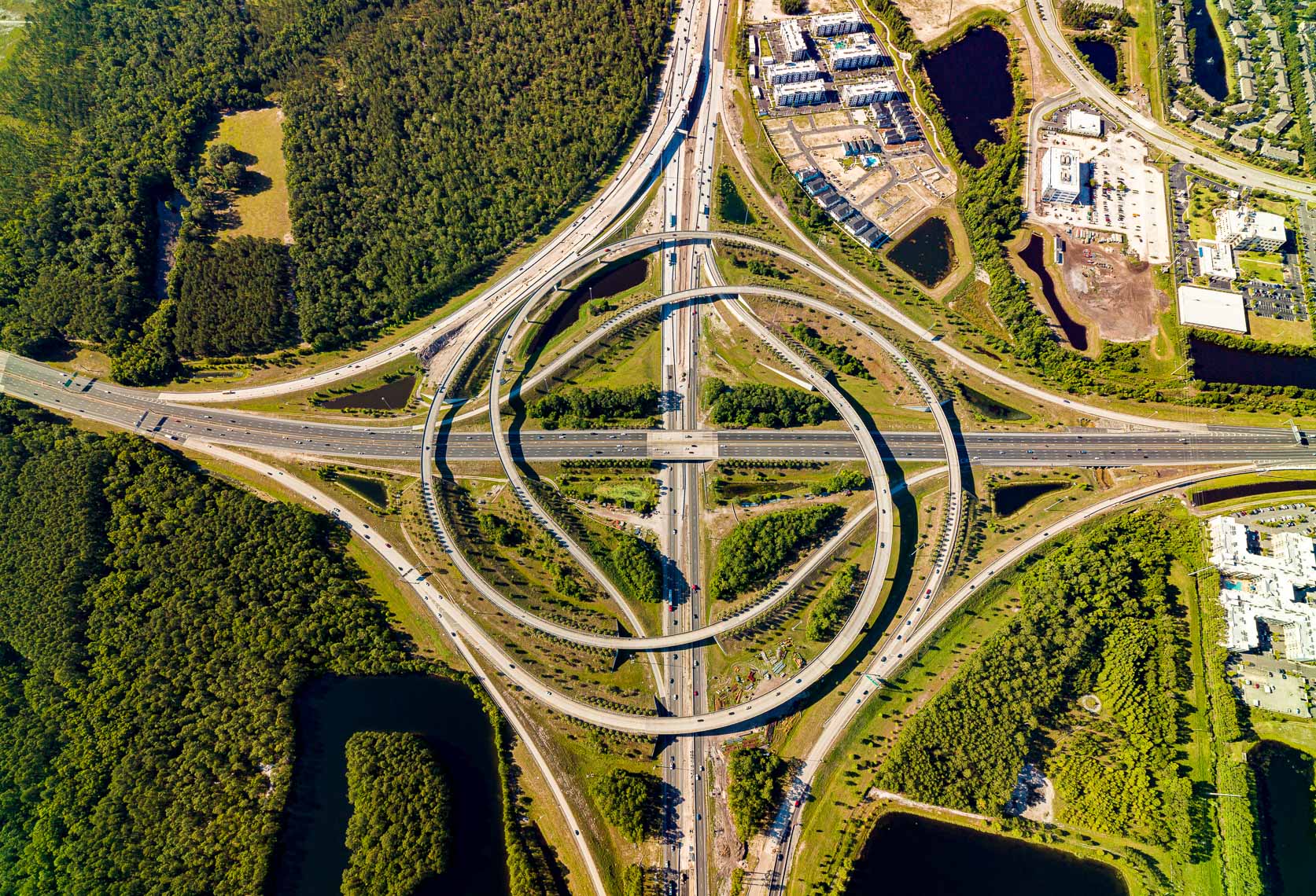 Aerial view of a major highway intersection in Jacksonville Florida