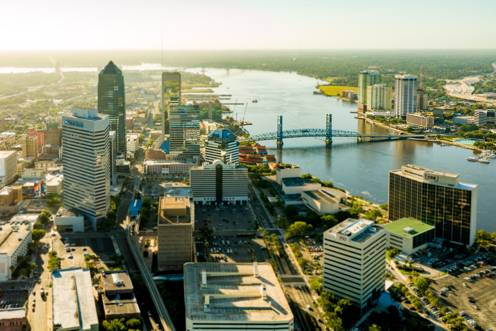 Aerial view of downtown Jacksonville and the St Johns River