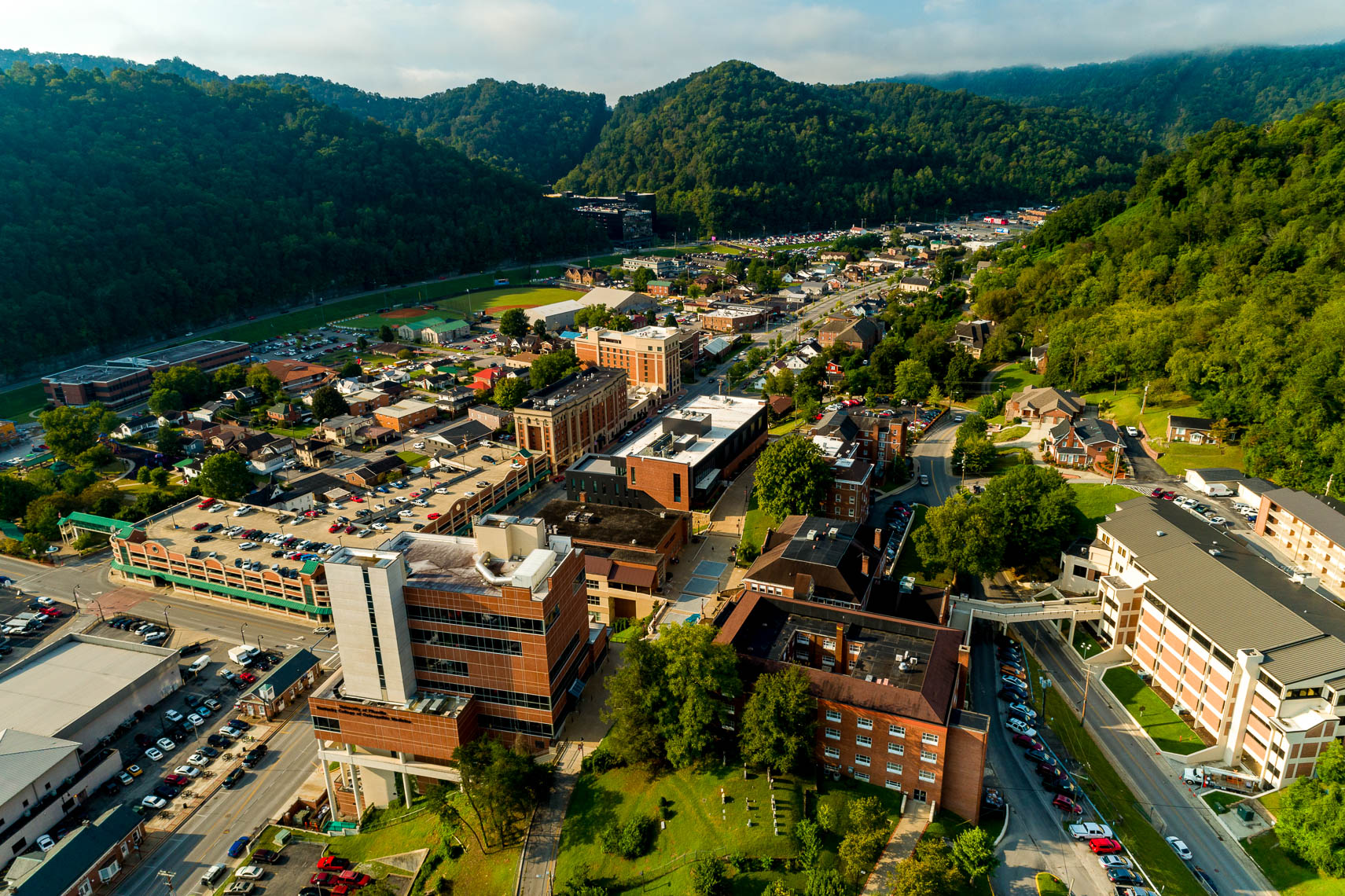 Overhead drone shot of the Pikeville University Campus
