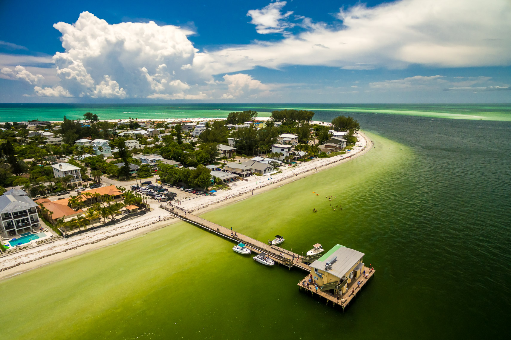 Aerial Drone View of Anna Maria Island and the Rod and Reel Pier