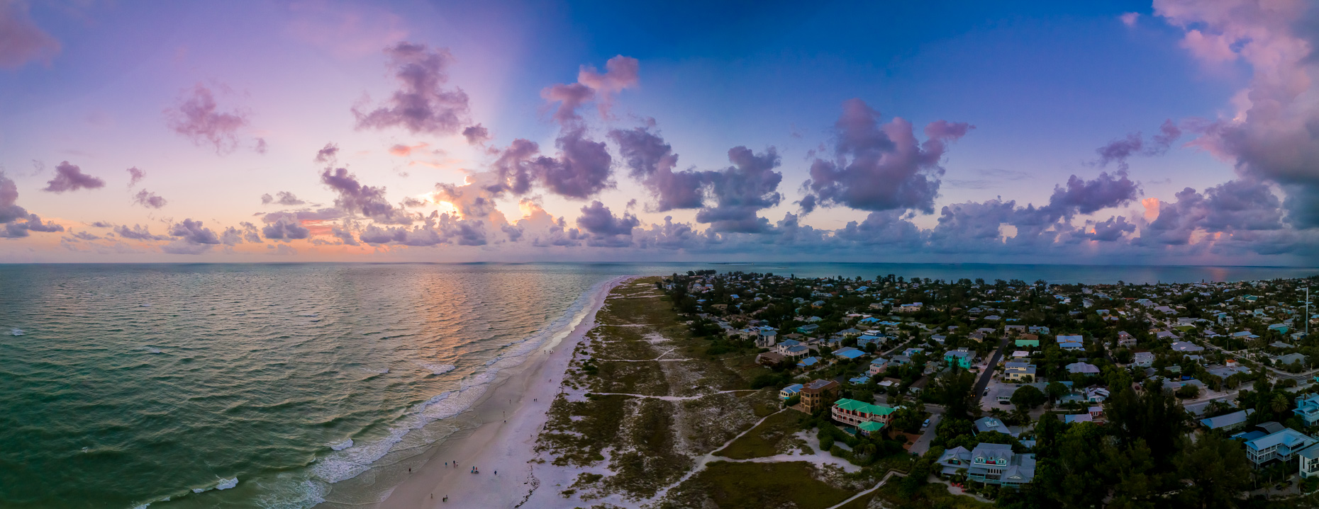 Aerial drone view of Anna Maria Island at sunset