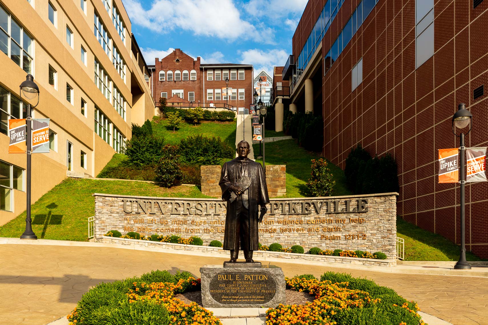 The Paul Patton Statue and stairway at Pikeville University