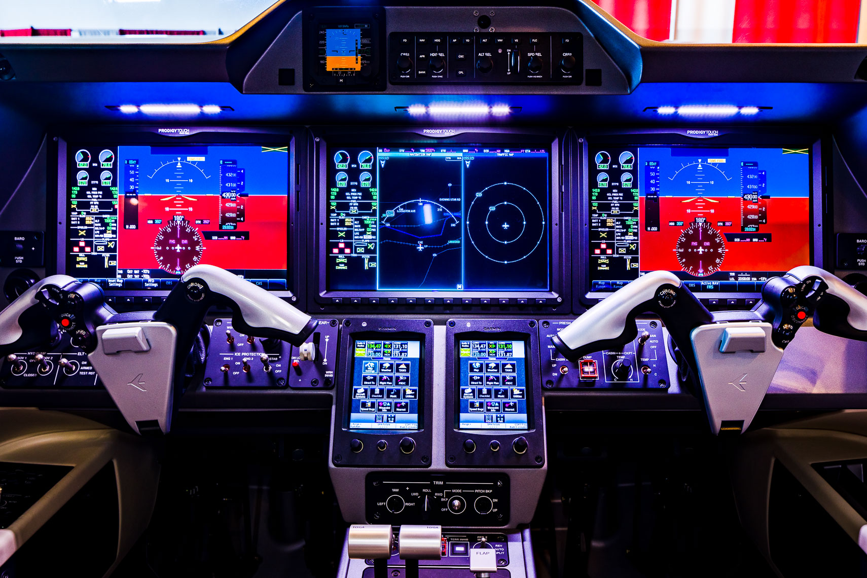 Interior cockpit of a corporate jet