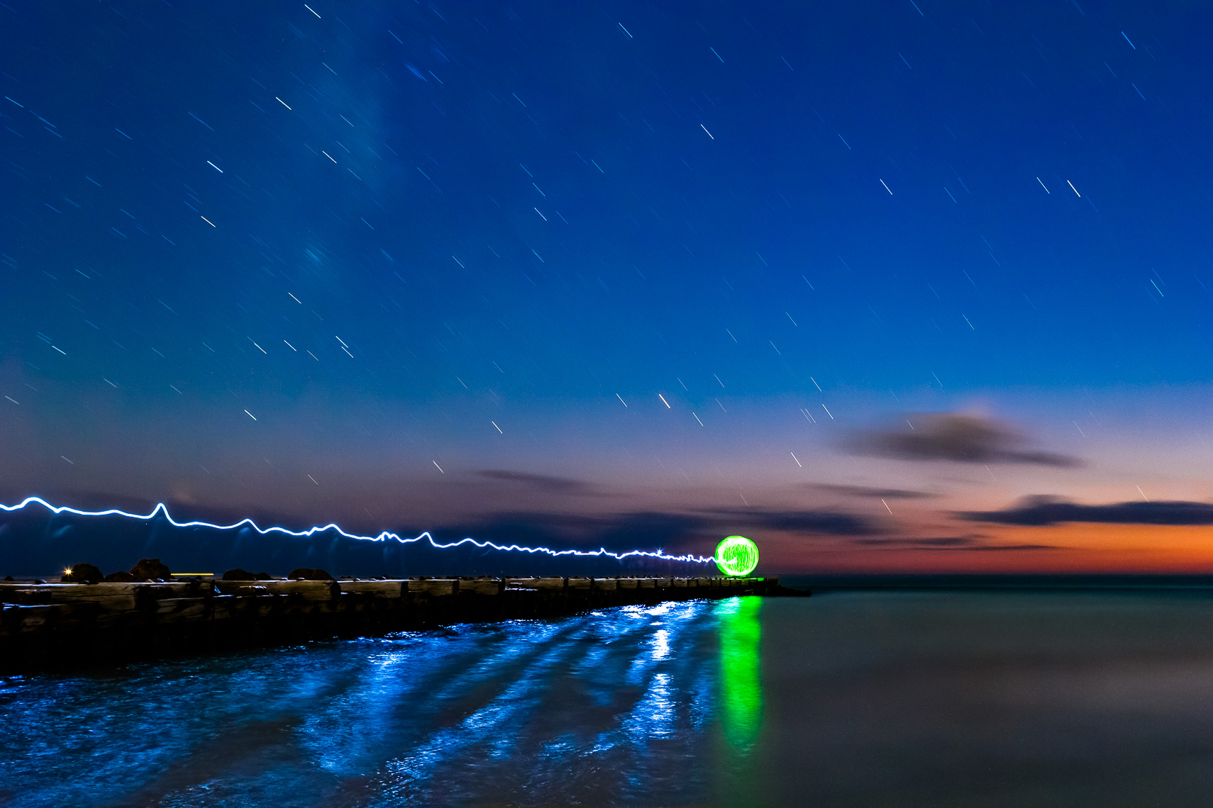 Sunset and Light Painting on the Gulf of Mexico